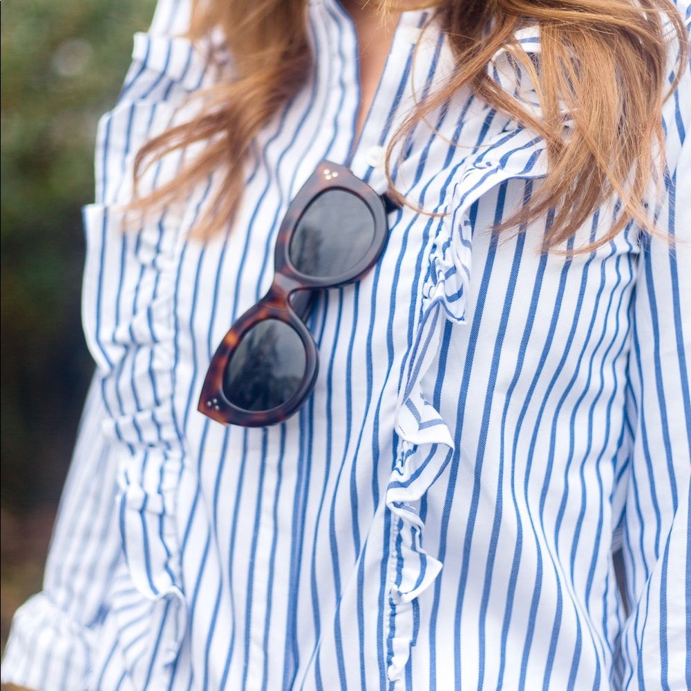 Banana Republic Riley Stripe Ruffle Front Shirt - Picture 3 of 8